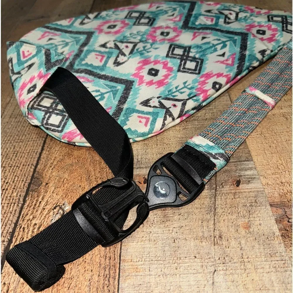Kavu Rope Crossbody Sling Bag Aztec Southwestern Geometric Teal/Pink/Black
